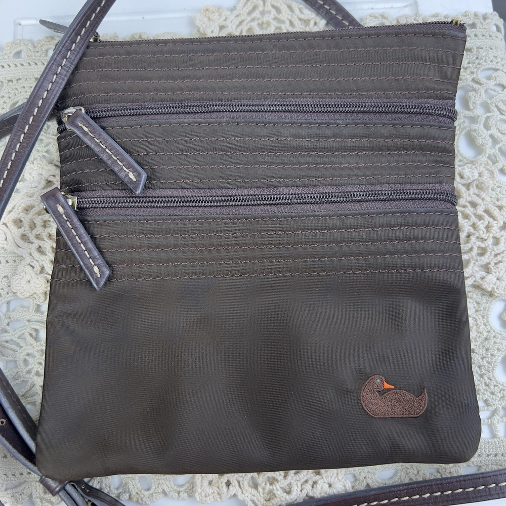 Dooney Bourke Brown Nylon North South Triple Zipper Crossbody Shoulder Bag - Picture 6 of 14